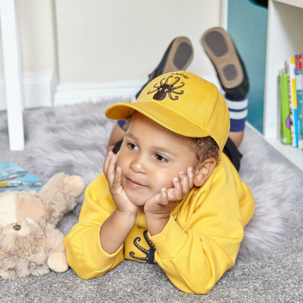 Mini Rodini-كاب قطن عضوي كانفاس لون أصفر و أسود | Childrensalon Outlet