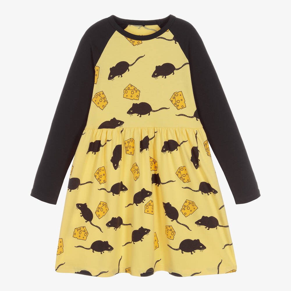 Mini Rodini-فستان قطن عضوي لون أصفر وأسود | Childrensalon Outlet