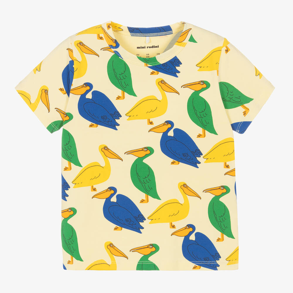 Mini Rodini - Yellow Organic Cotton Pelican T-Shirt | Childrensalon