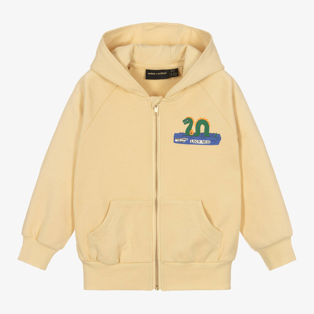 Mini Rodini-Yellow Organic Cotton Zip-Up Hooded Top | Childrensalon Outlet