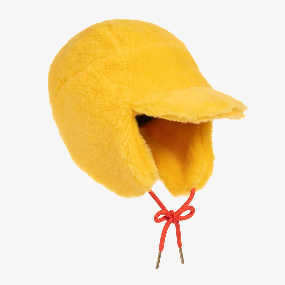 Mini Rodini - Yellow & Red Faux Fur Trapper Hat | Childrensalon