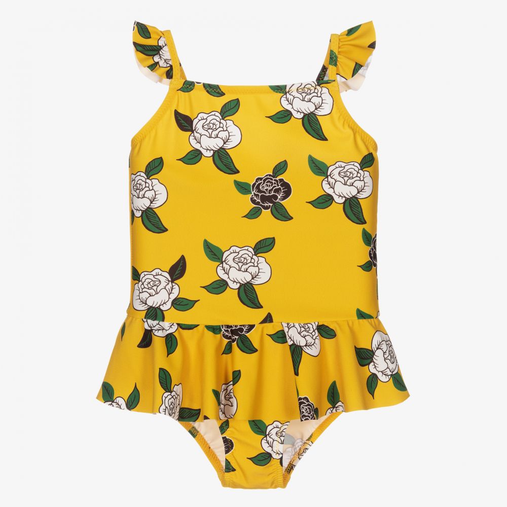 Mini Rodini - Maillot bain jaune Roses UPF50+ | Childrensalon