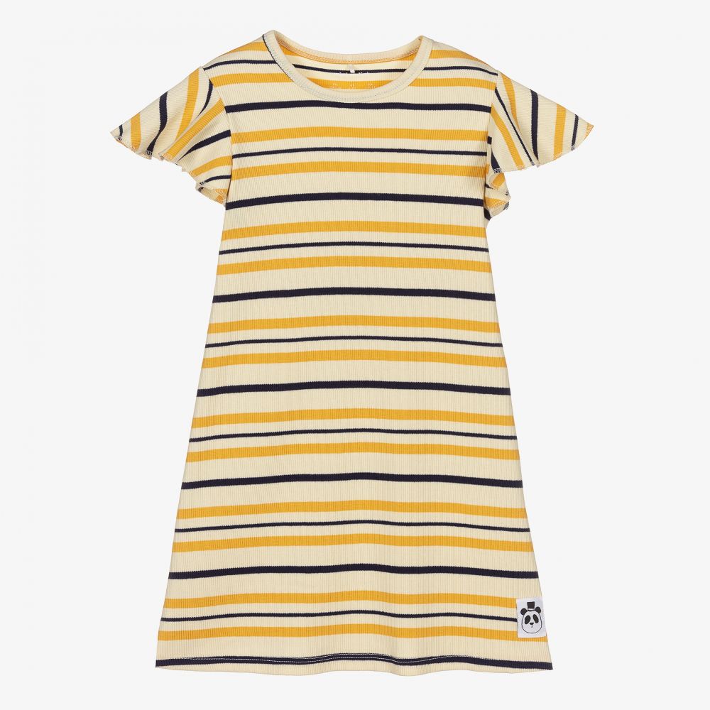 Mini Rodini - Yellow Striped Cotton Dress | Childrensalon
