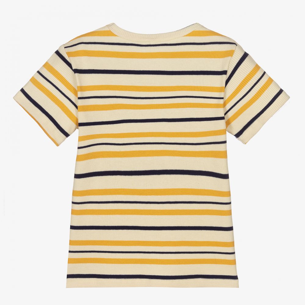 Mini Rodini-تيشيرت قطن عضوي جيرسي مقلم لون أصفر وكحلي للبنات | Childrensalon Outlet