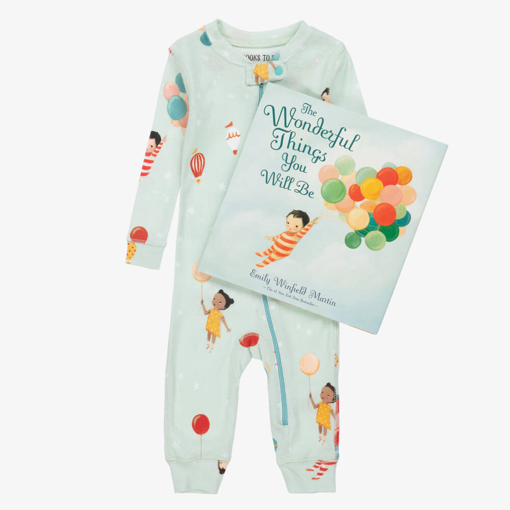 Books to Bed-Mint Green Cotton Babysuit & Book Set | Childrensalon Outlet