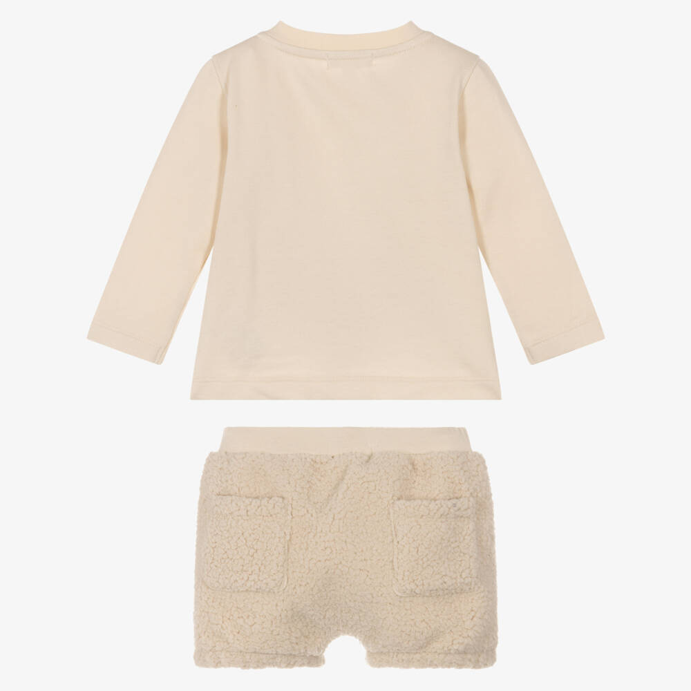 Mintini Baby-Baby Boys Beige Cotton Jersey & Fleece Shorts Set | Childrensalon Outlet