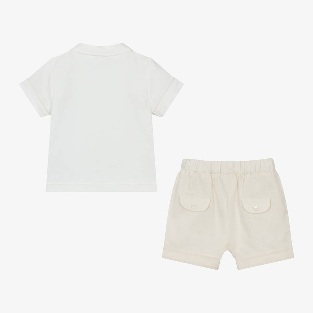 Mintini Baby - Baby Boys Beige Cotton & Linen Shorts Set
