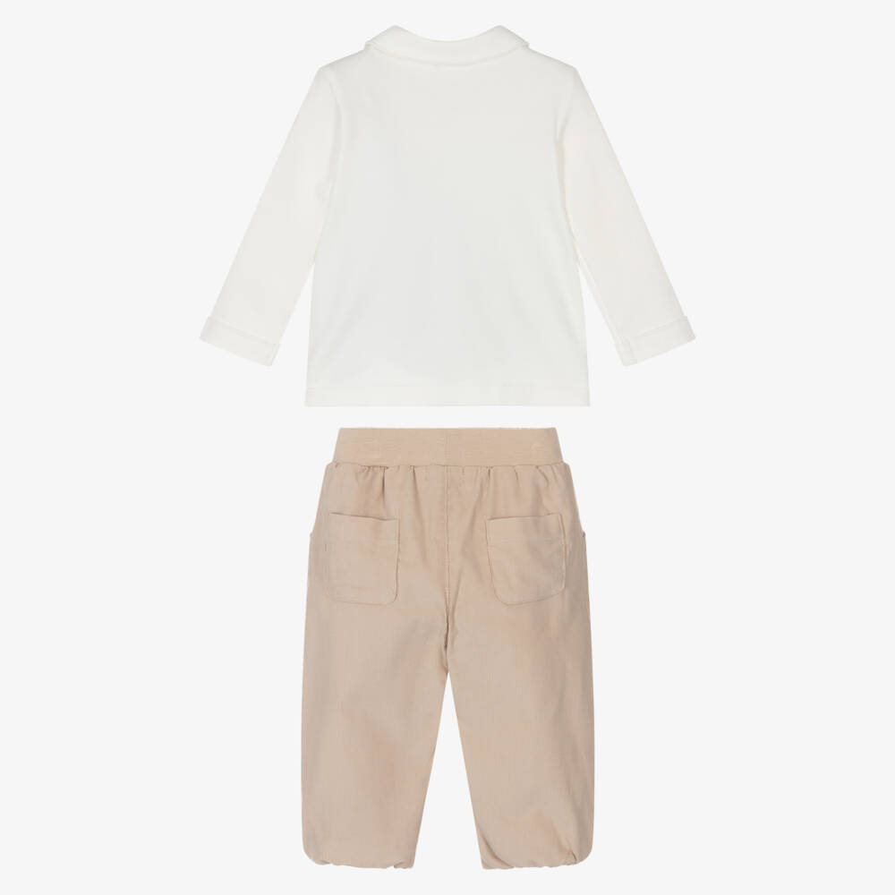 Mintini Baby-Baby Boys Beige & Ivory Cotton Jersey Trouser Set  | Childrensalon Outlet