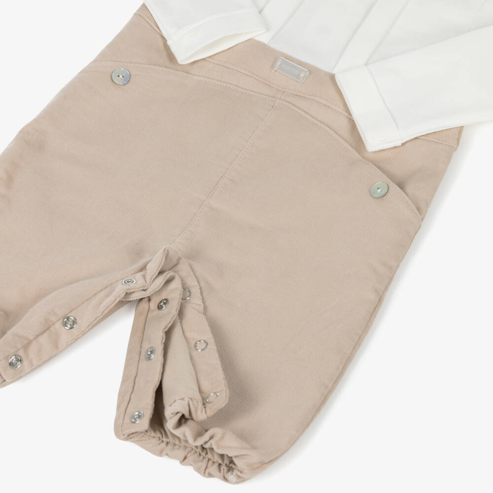 Mintini Baby-Baby Boys Beige & Ivory Cotton Romper | Childrensalon Outlet