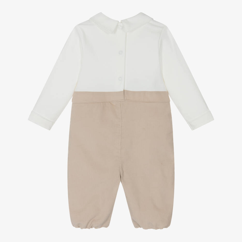 Mintini Baby-Baby Boys Beige & Ivory Cotton Romper | Childrensalon Outlet