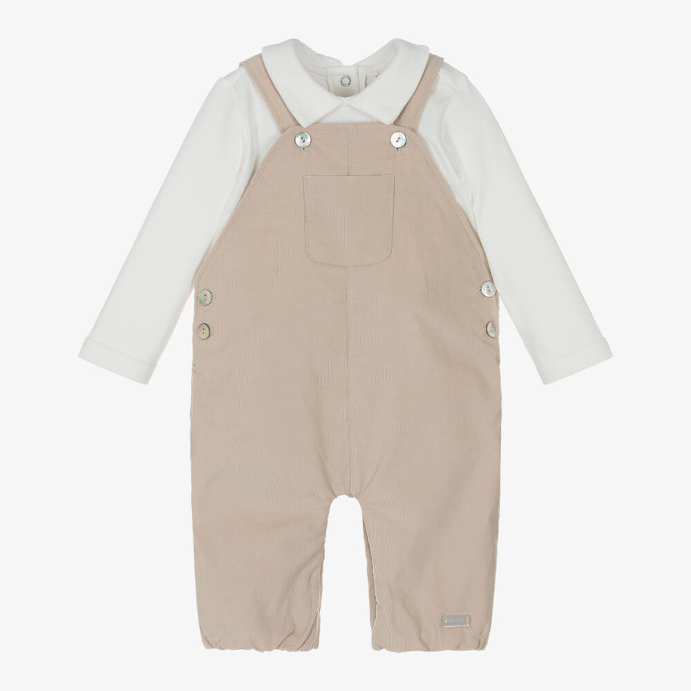 Mintini Baby-Baby Boys Beige & Ivory Jersey & Needlecord Dungaree Set | Childrensalon Outlet