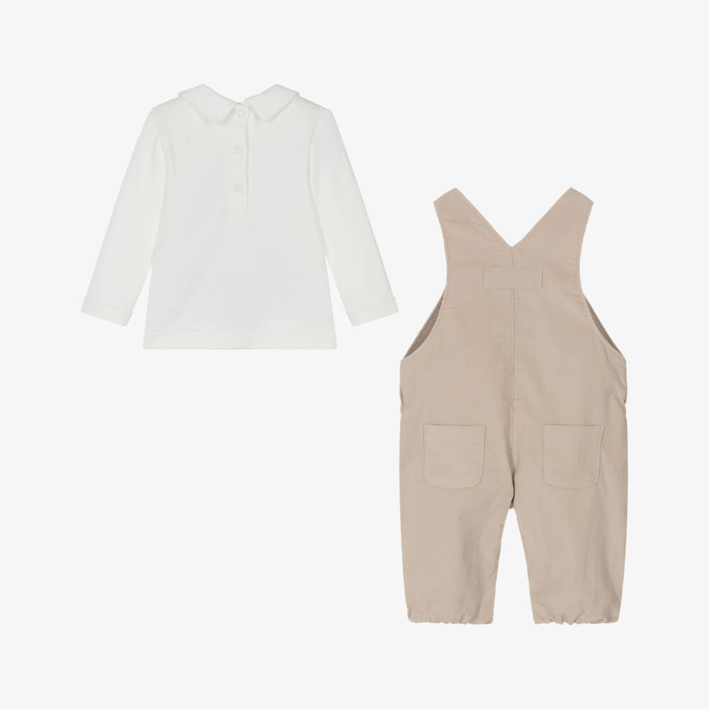 Mintini Baby-Baby Boys Beige & Ivory Jersey & Needlecord Dungaree Set | Childrensalon Outlet