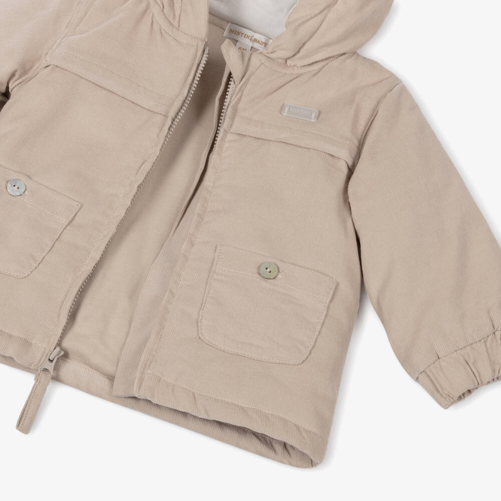 Mintini Baby-Baby Boys Beige Needlecord Hooded Jacket  | Childrensalon Outlet