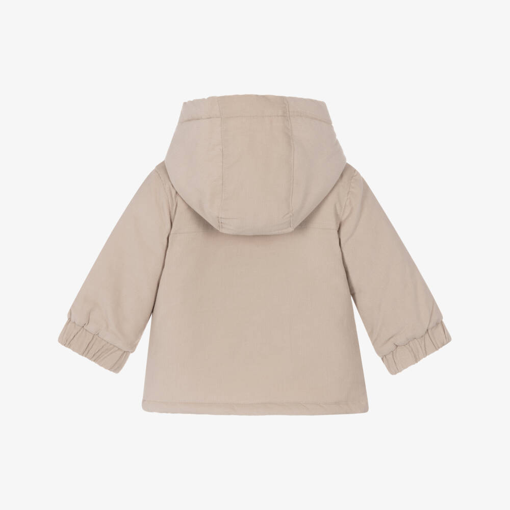 Mintini Baby-Baby Boys Beige Needlecord Hooded Jacket  | Childrensalon Outlet