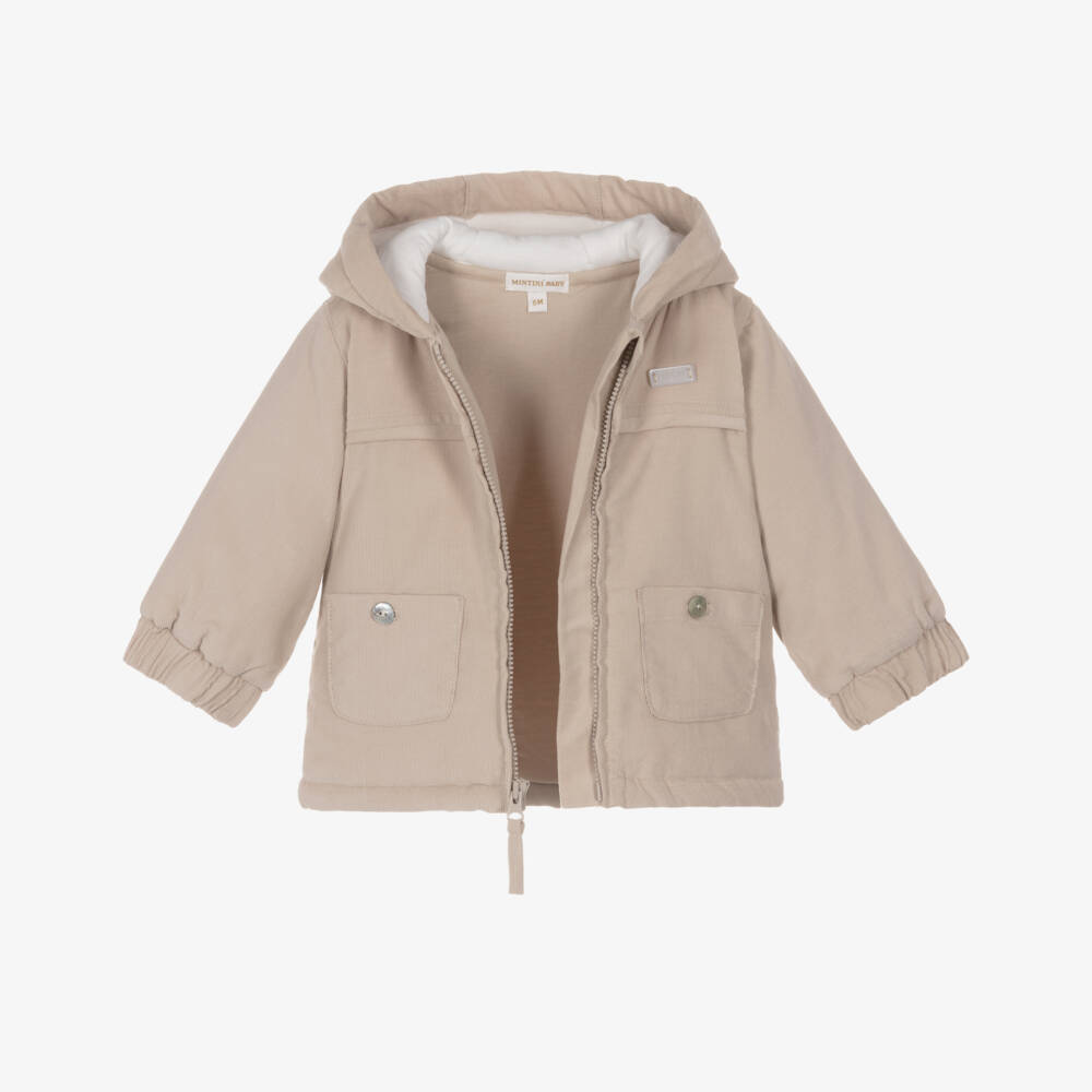 Mintini Baby-Baby Boys Beige Needlecord Hooded Jacket  | Childrensalon Outlet