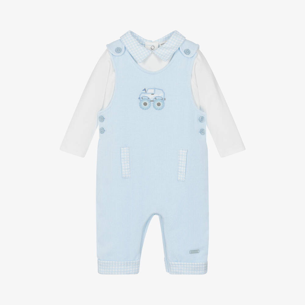 Mintini Baby-Baby Boys Blue Cotton Dungaree Set | Childrensalon Outlet