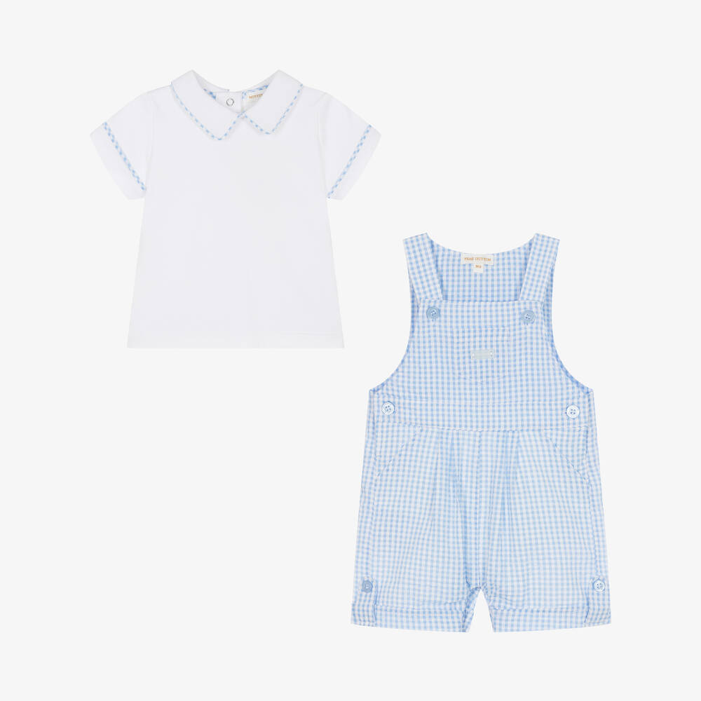 Mintini Baby-Baby Boys Blue Cotton Dungaree Shorts Set | Childrensalon Outlet