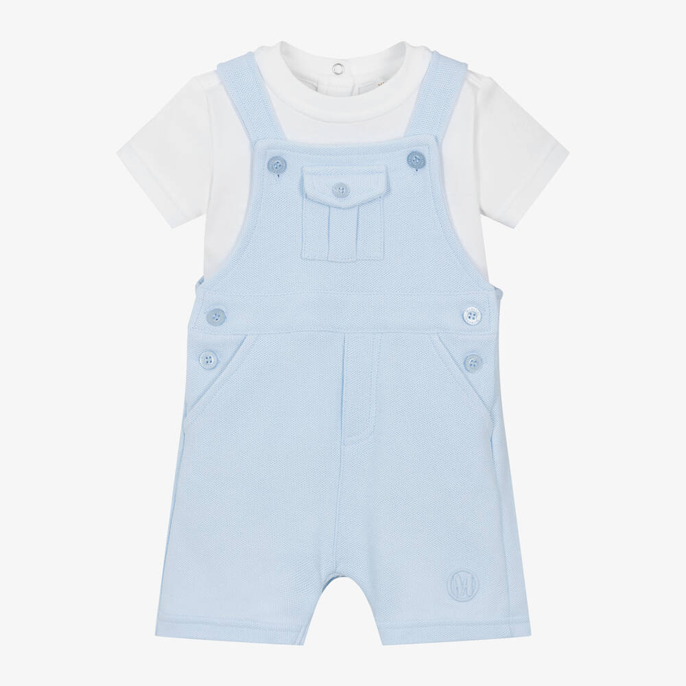 Mintini Baby-Baby Boys Blue Cotton Dungaree Shorts Set | Childrensalon Outlet