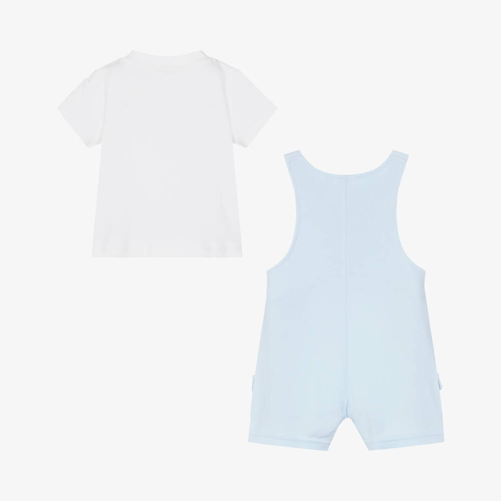 Mintini Baby-Baby Boys Blue Cotton Dungaree Shorts Set | Childrensalon Outlet