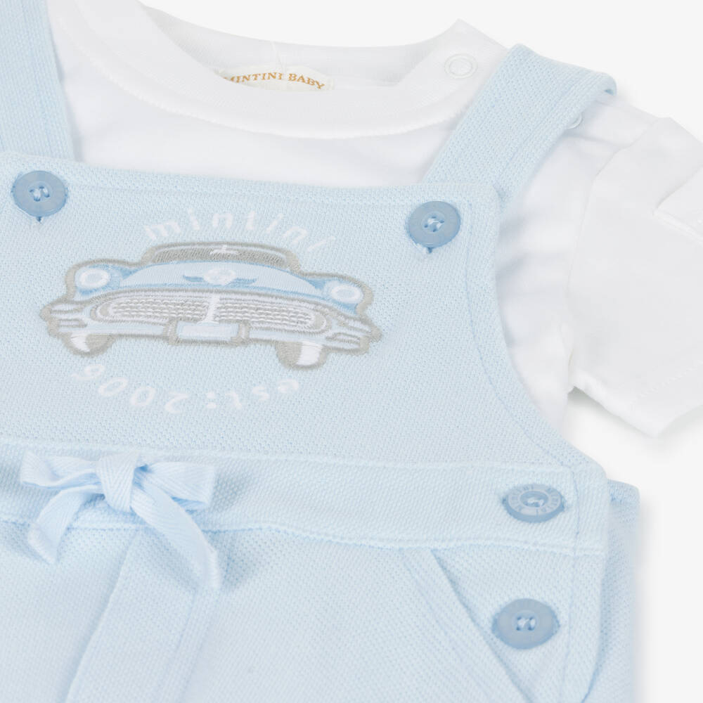 Mintini Baby-Baby Boys Blue Cotton Dungaree Shorts Set | Childrensalon Outlet