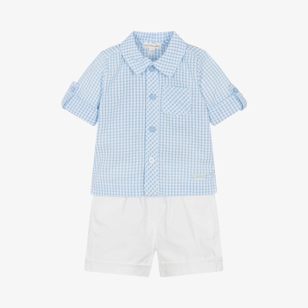 Mintini Baby-Baby Boys Blue Cotton Gingham Shorts Set | Childrensalon Outlet