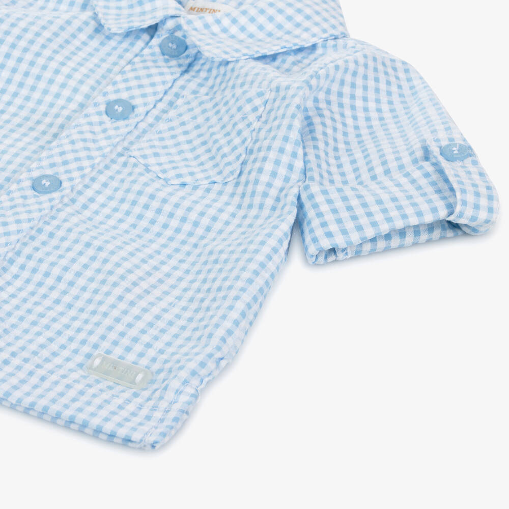 Mintini Baby-Baby Boys Blue Cotton Gingham Shorts Set | Childrensalon Outlet
