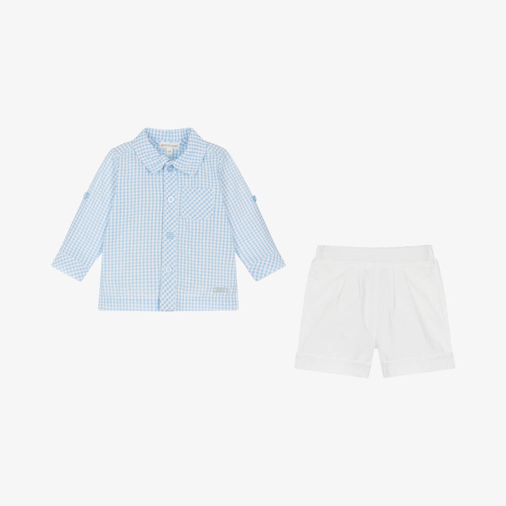 Mintini Baby-Baby Boys Blue Cotton Gingham Shorts Set | Childrensalon Outlet