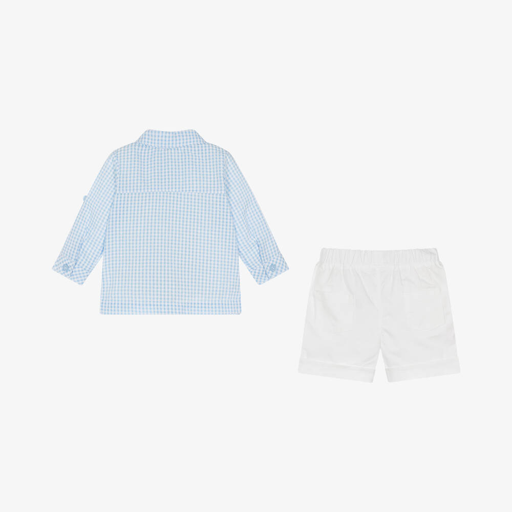 Mintini Baby-Baby Boys Blue Cotton Gingham Shorts Set | Childrensalon Outlet