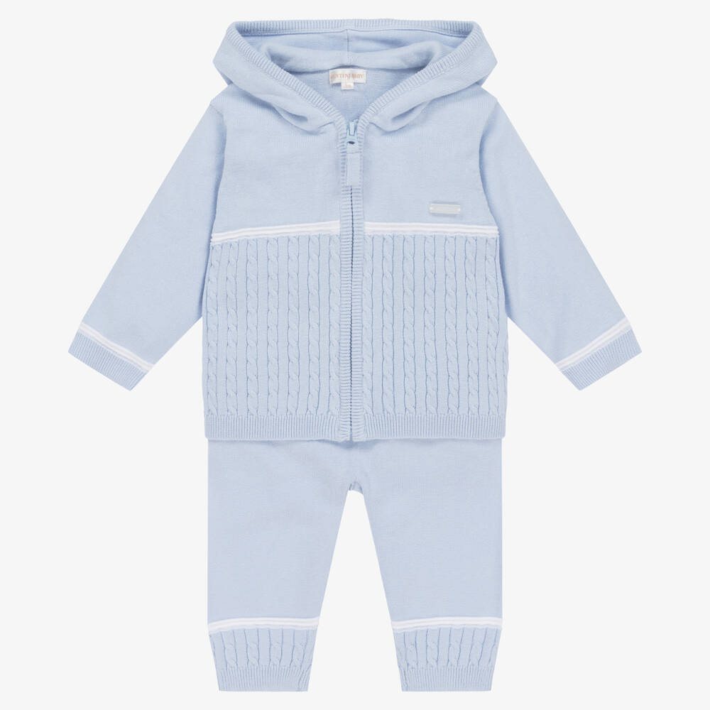 Mintini Baby - Baby Boys Blue Cotton Knit Trouser Set | Childrensalon