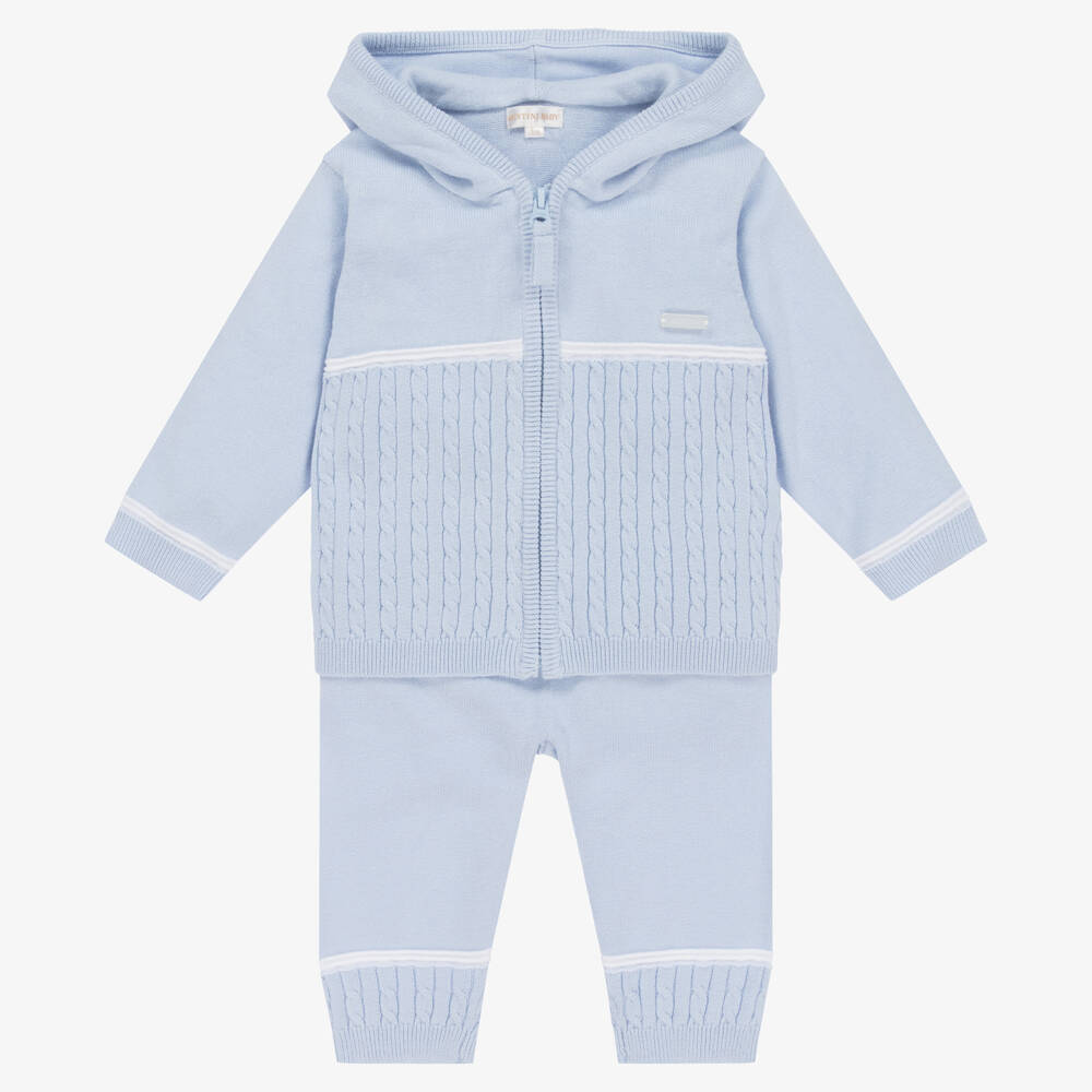 Mintini Baby-Baby Boys Blue Cotton Knit Trouser Set | Childrensalon Outlet