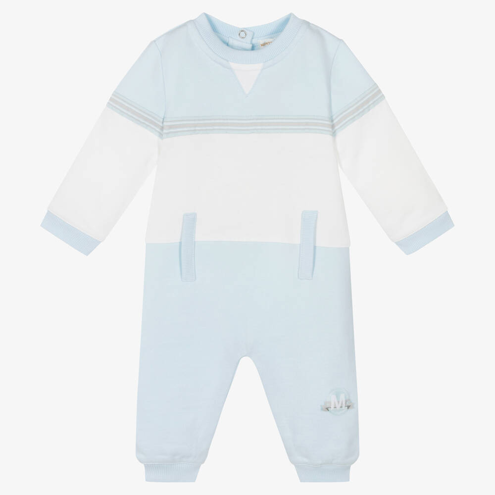 Mintini Baby - Baby Boys Blue Cotton Romper | Childrensalon