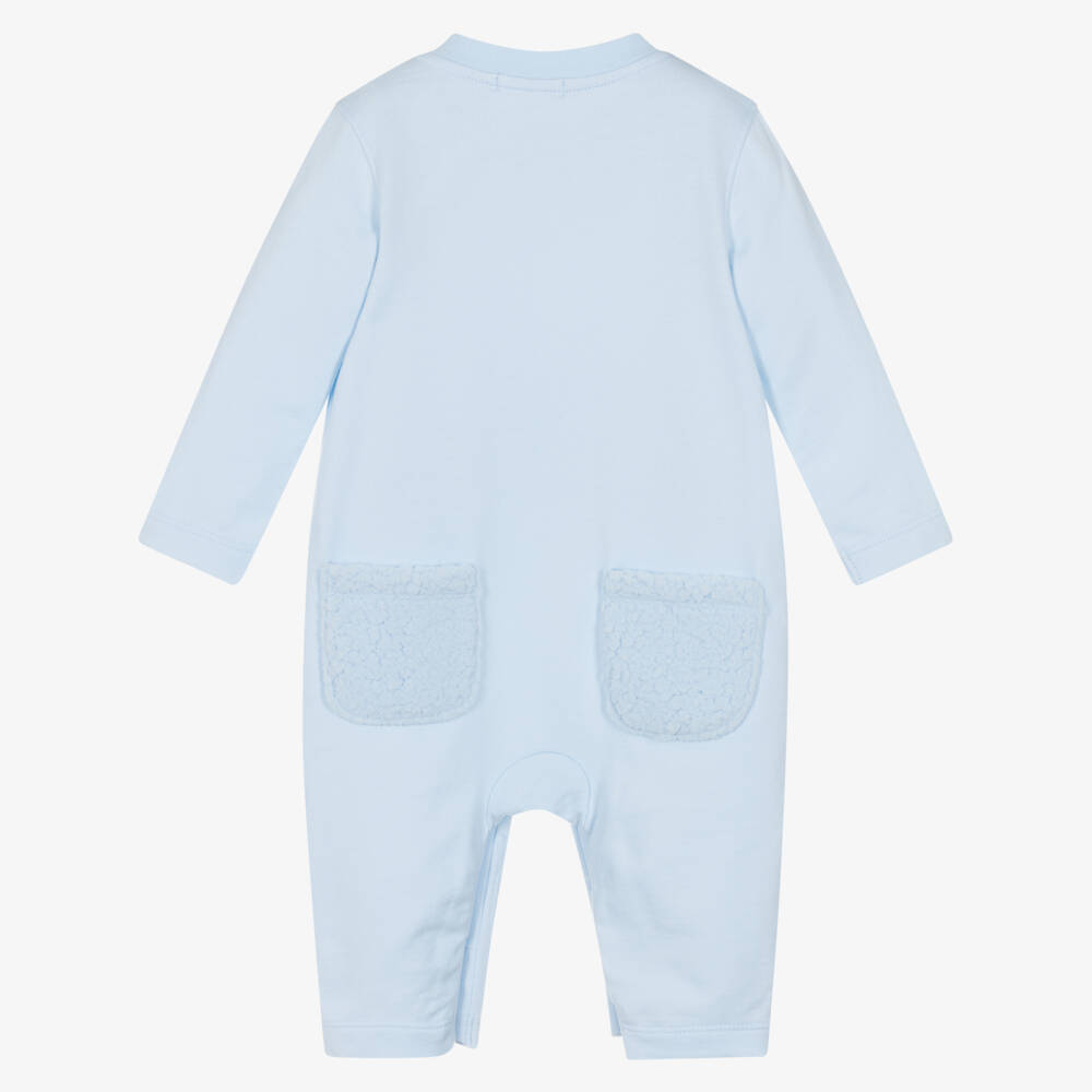 Mintini Baby-Baby Boys Blue Cotton Romper with Teddy Fleece Detailing | Childrensalon Outlet