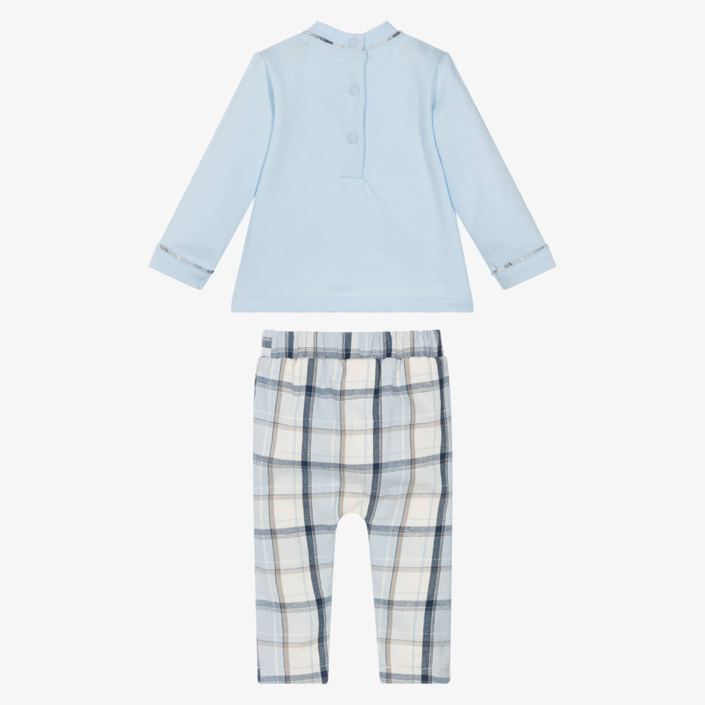 Mintini Baby-Baby Boys Blue Cotton Tartan Trouser Set | Childrensalon Outlet