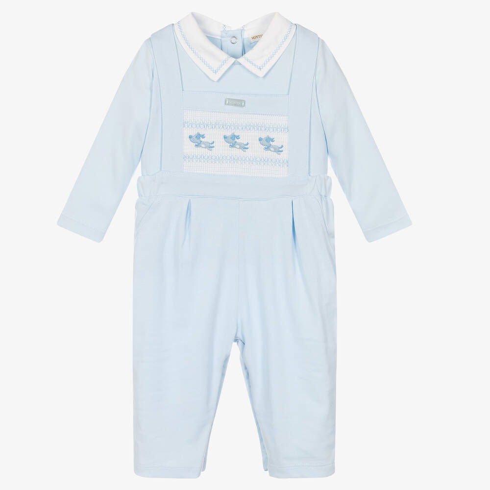 Mintini Baby - Baby Boys Blue Dungaree Set | Childrensalon