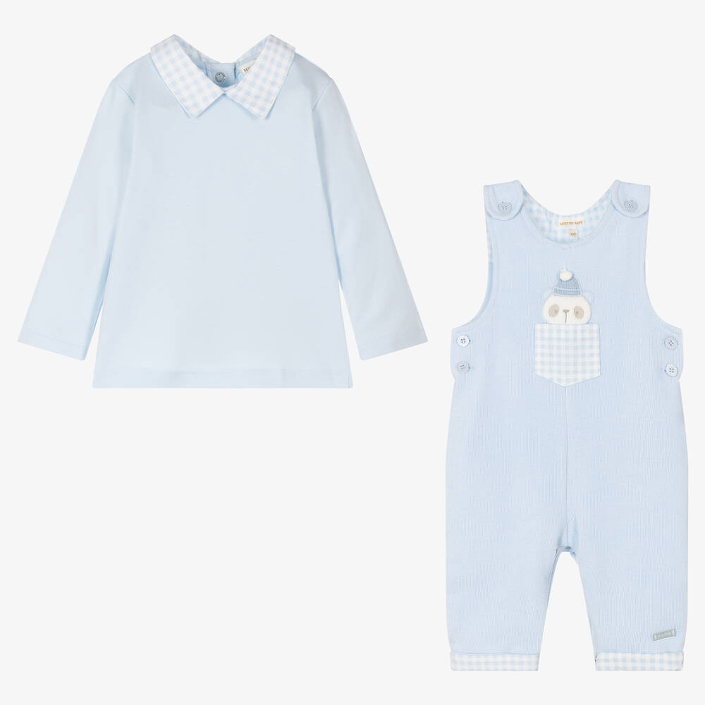 Mintini Baby Baby Boys Blue Dungaree Set Childrensalon Outlet