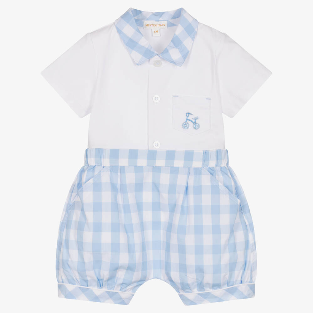 Mintini Baby - Baby Boys Blue Gingham Shorts Sets | Childrensalon