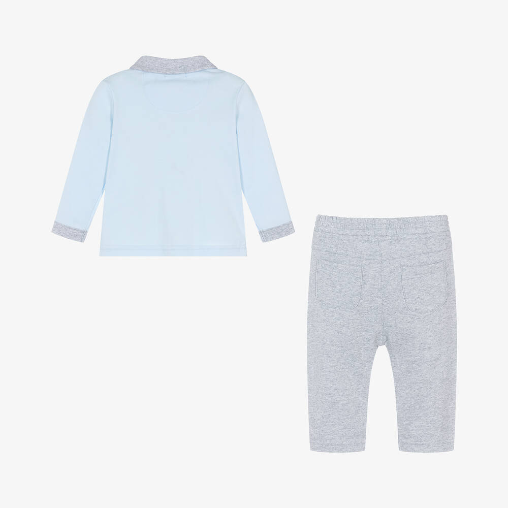 Mintini Baby-Baby Boys Blue & Grey Cotton Trouser Set | Childrensalon Outlet