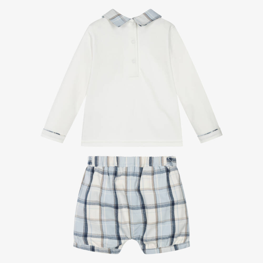 Mintini Baby-Baby Boys Blue & Ivory Check Cotton Shorts Set | Childrensalon Outlet