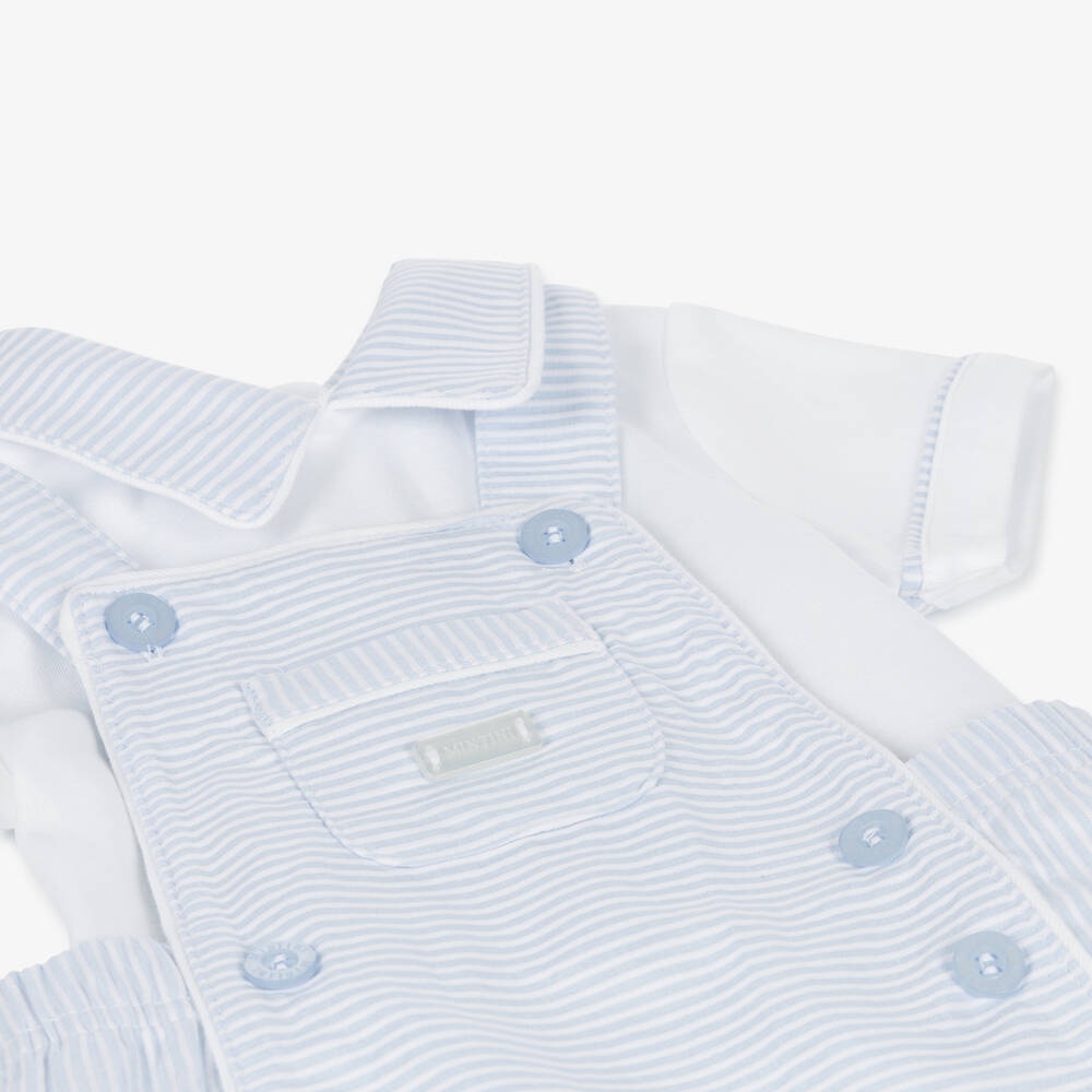 Mintini Baby-Baby Boys Blue Striped Cotton Dungaree Set | Childrensalon Outlet
