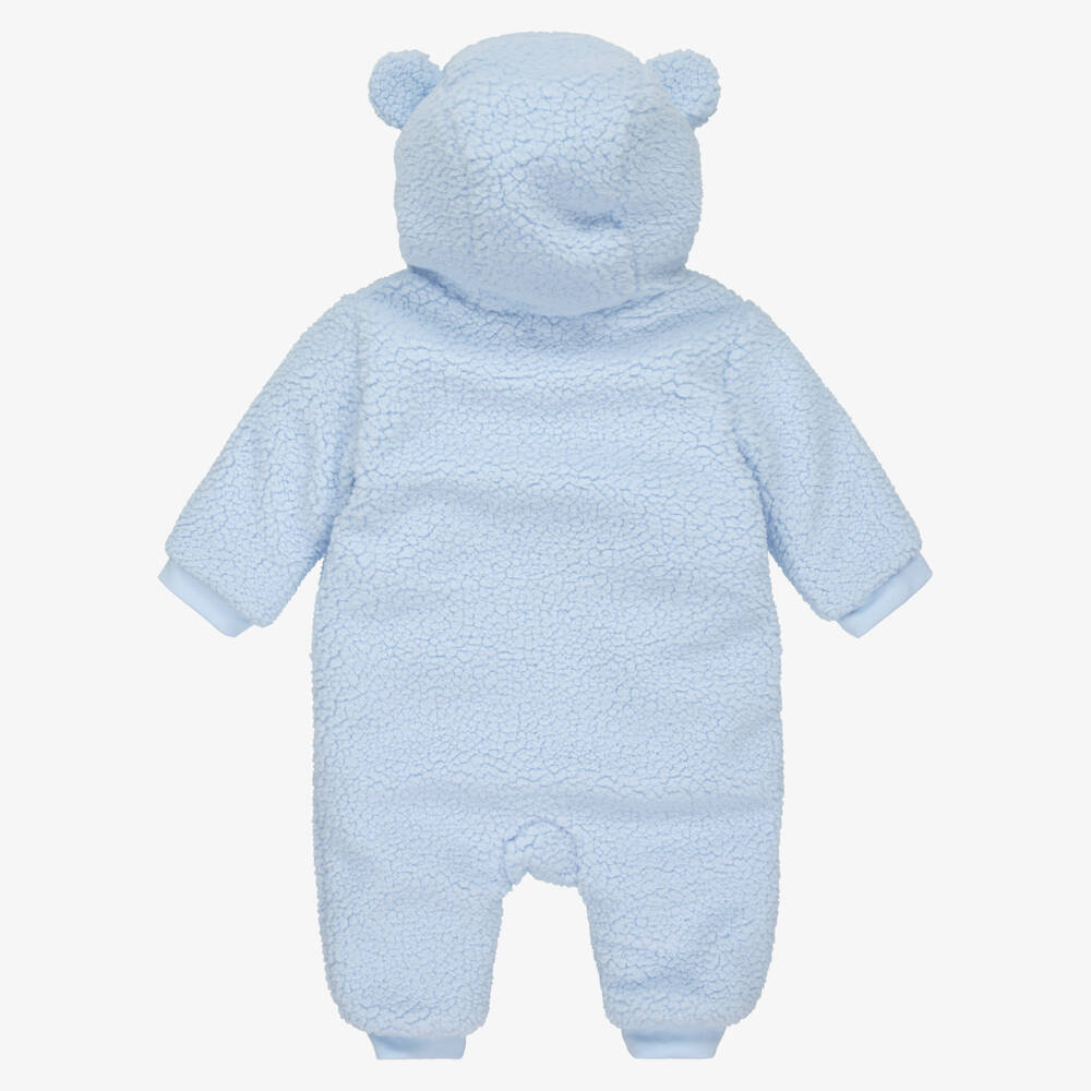 Mintini Baby-Baby Boys Blue Teddy Fleece Pramsuit | Childrensalon Outlet