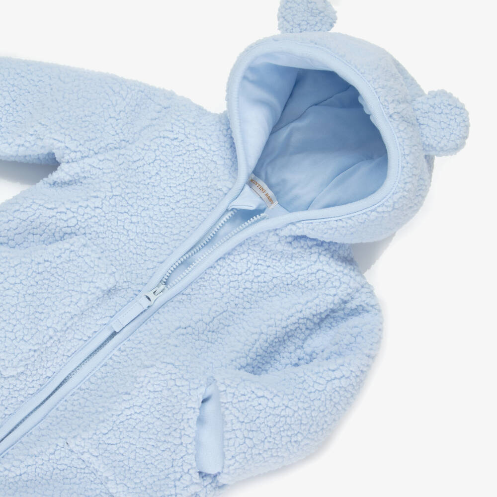 Mintini Baby-Baby Boys Blue Teddy Fleece Pramsuit | Childrensalon Outlet