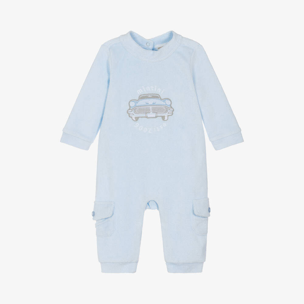 Mintini Baby-Baby Boys Blue Towelling Romper | Childrensalon Outlet