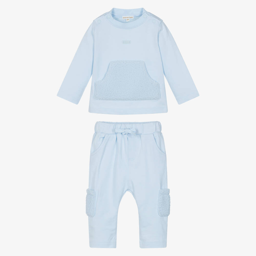 Mintini Baby-Baby Boys Blue Trouser Set with Teddy Fleece Detailing | Childrensalon Outlet