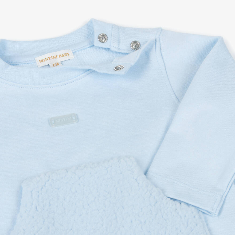 Mintini Baby-Baby Boys Blue Trouser Set with Teddy Fleece Detailing | Childrensalon Outlet