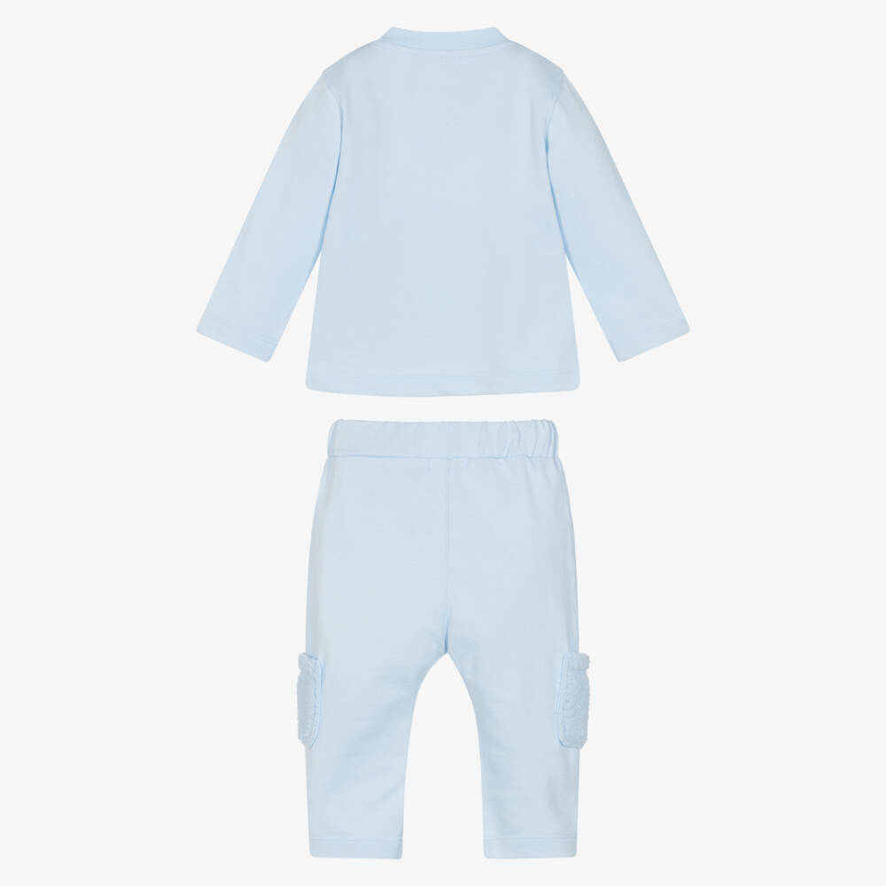 Mintini Baby-Baby Boys Blue Trouser Set with Teddy Fleece Detailing | Childrensalon Outlet
