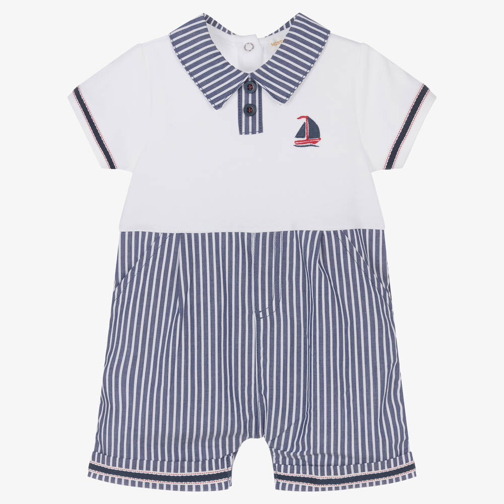 Mintini Baby - Baby Boys Blue & White Cotton Shortie | Childrensalon
