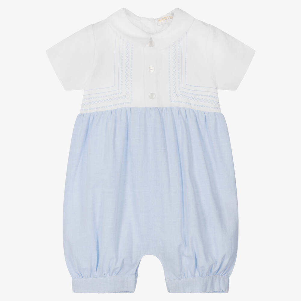 Mintini Baby - Baby Boys Blue & White Shortie | Childrensalon
