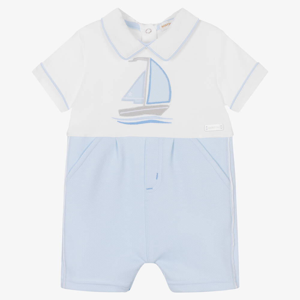 Mintini Baby - Baby Boys Blue & White Shortie | Childrensalon