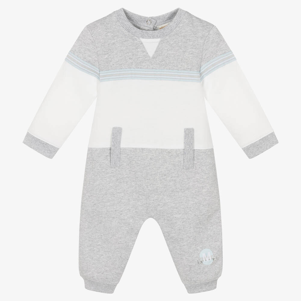 Mintini Baby - Baby Boys Grey Cotton Romper | Childrensalon