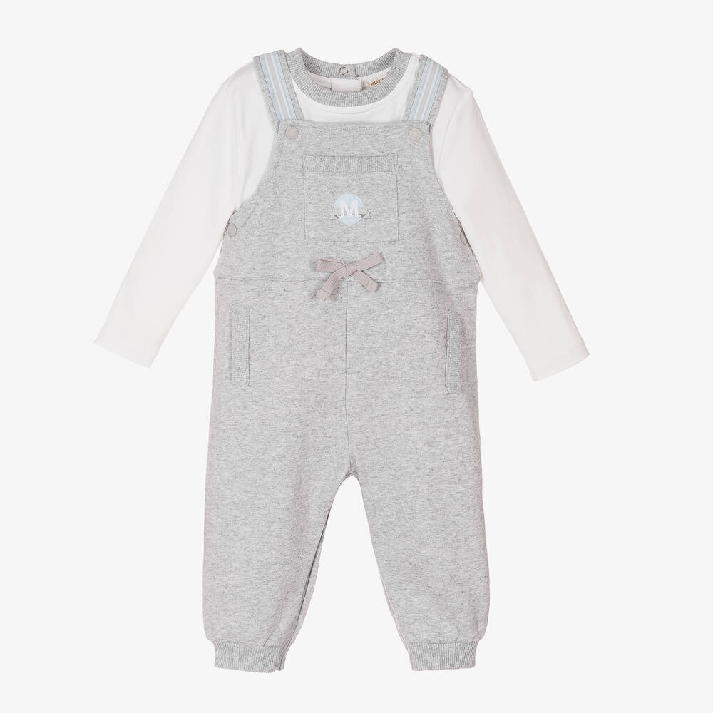 Mintini Baby - Baby Boys Grey Dungaree Set | Childrensalon